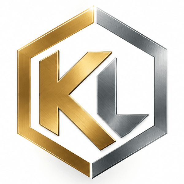 Kingdom Logic logo — a gold and silver hexagon mark with a KL monogram